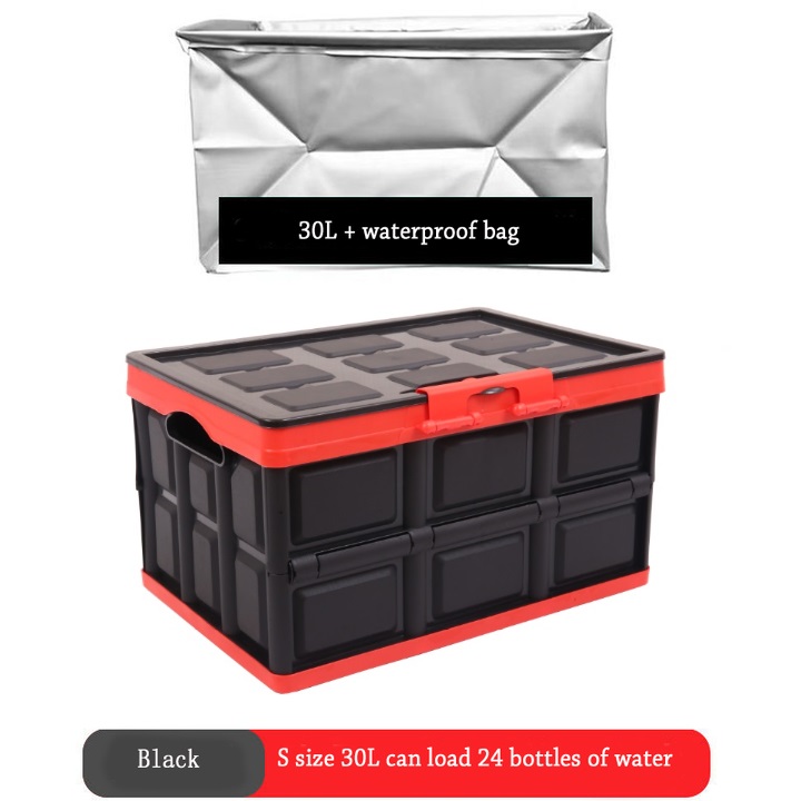 Hộp để đồ đa năng gấp gọn cốp sau ô tô dung tích 30 lít, Kích thước: Sâu x Rộng x Cao , Màu đen viền đỏ, KM309-30