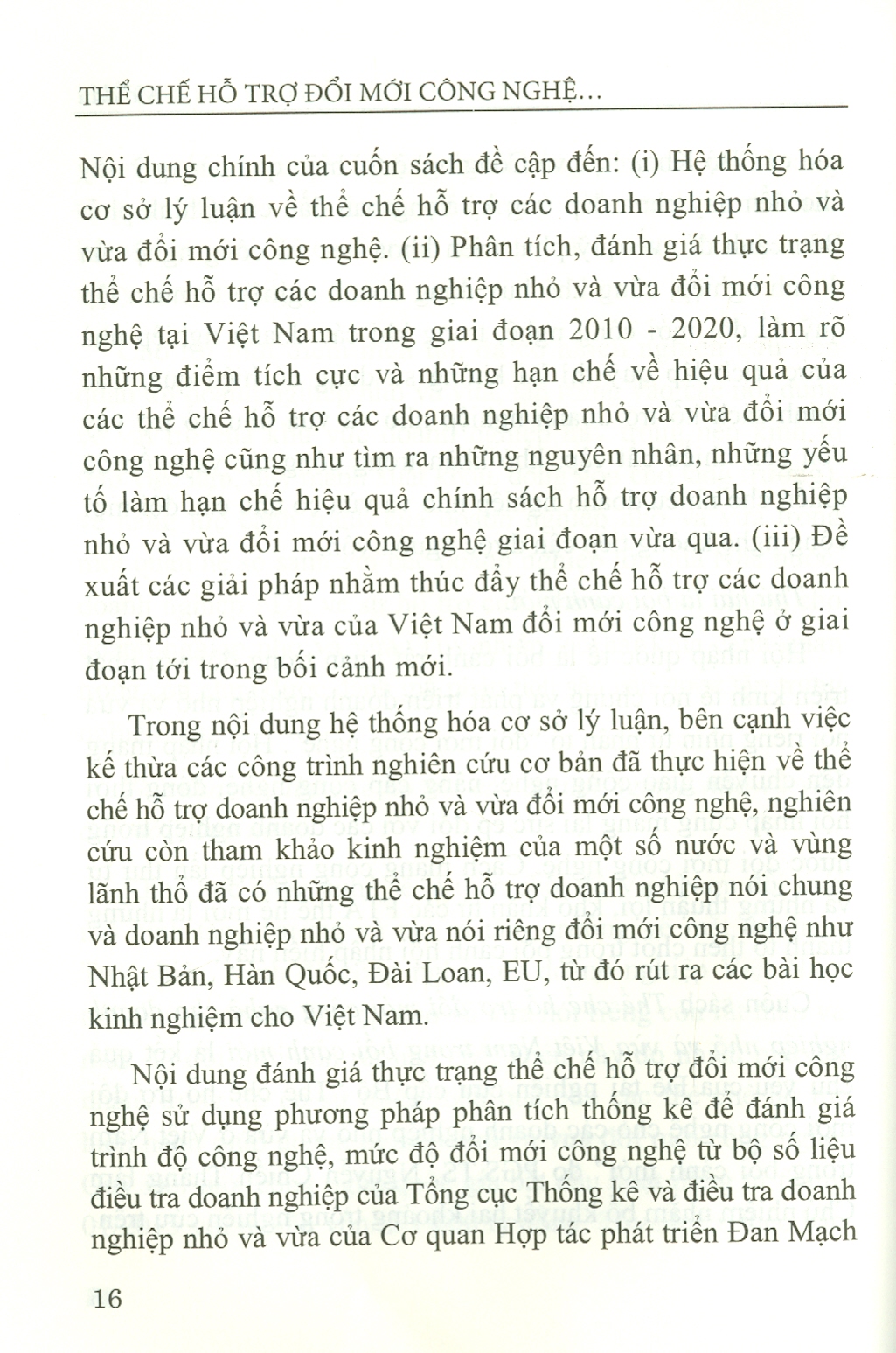 Thể Chế Hỗ Trợ Đổi Mới Công Nghệ Cho Doanh Nghiệp Nhỏ Và Vừa Việt Nam Trong Bối Cảnh Mới (Sách chuyên khảo)