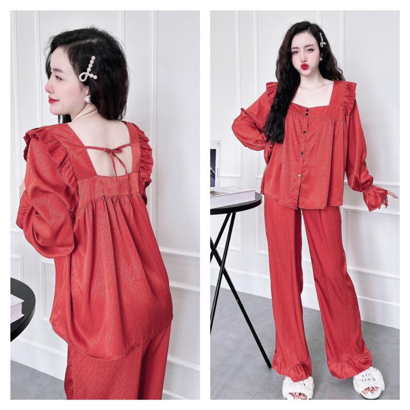 Đồ Bộ Nữ Bigsize 40-70kg, Bộ Pyjama lụa xước cổ vuông