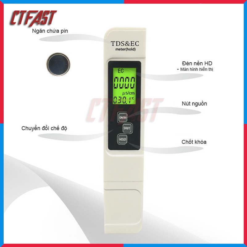 Bút thử nước sạch cao cấp TDS &amp; EC, dụng cụ đo TDS, máy độ cứng của nước - Hàng chính hãng, tặng kèm bao da sang trọng