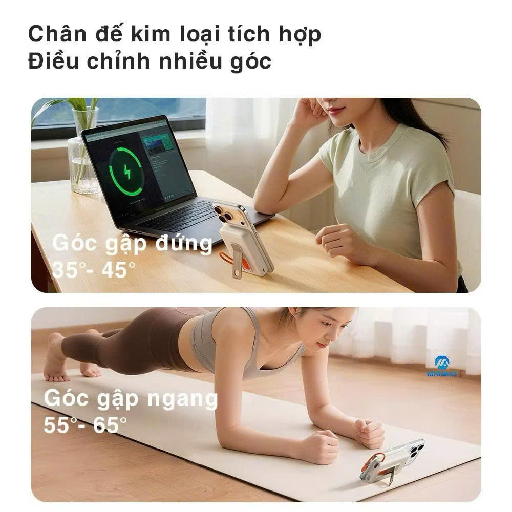 Pin sạc dự phòng không dây 10000mAh kiêm giá đỡ điện thoại Rockspace P28 Pro sạc nhanh 22.5W Magnetic Wireless tích hợp cáp - hàng chính hãng bảo hàng 12 tháng