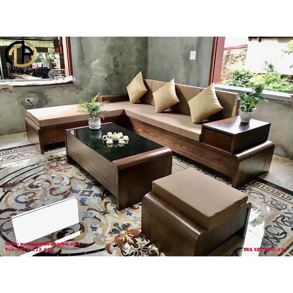 Sofa gỗ sồi chân cuốn siêu hot màu nâu óc chó TPG - 19