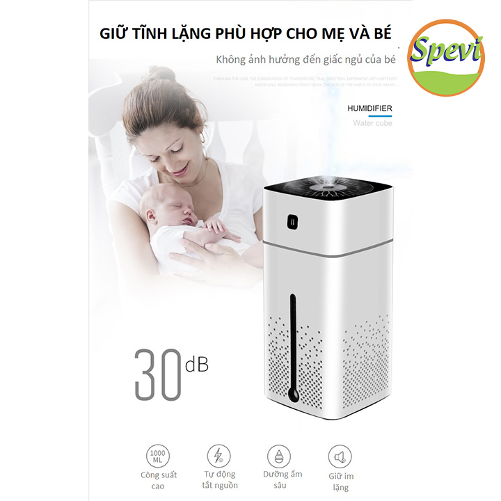 Máy Phun Sương Tạo Ẩm Kết Hợp Với Đèn Ngủ Led 7 Màu SPEVI, Dung Tích Lớn, Thời Gian Sử Dụng Lên Đến Hơn 24h - Hàng Chính Hãng