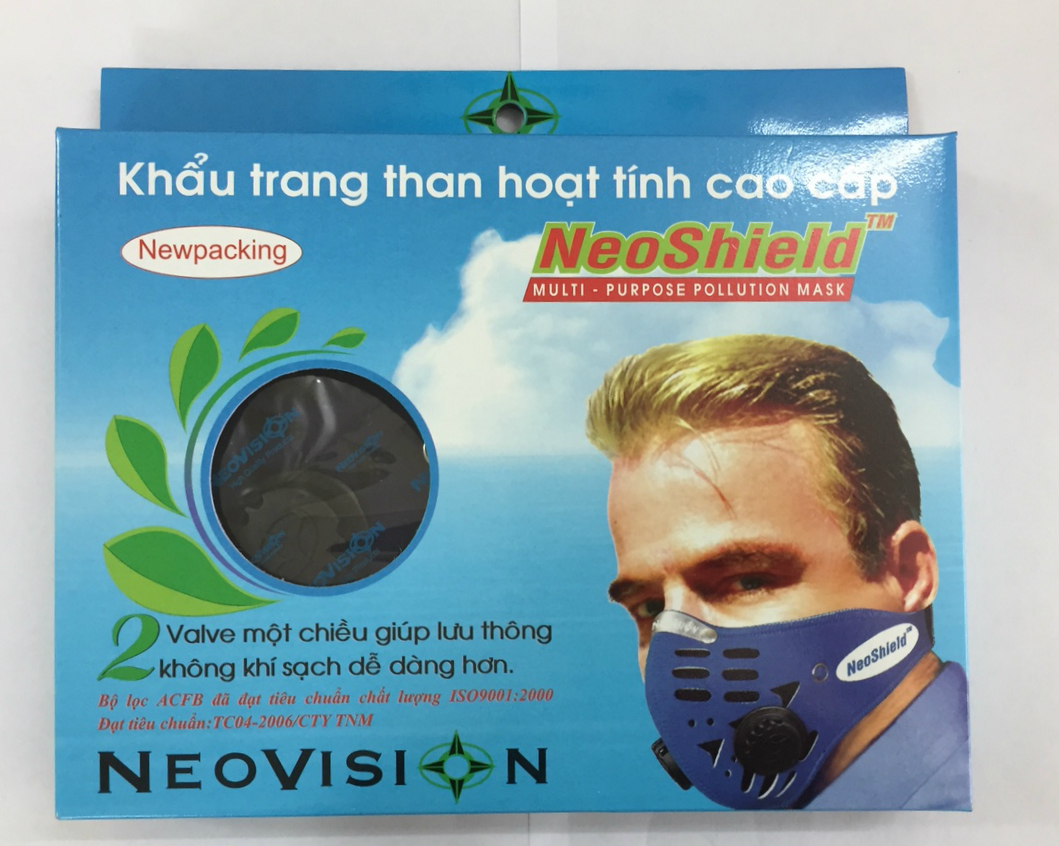 Khẩu trang than hoạt tính cao cấp chính hãng chống bụi PM2.5 , kháng khuẩn bảo vệ hô hấp , có Van thở NeoVision NeoShield (Xanh đậm) Quàng qua gáy