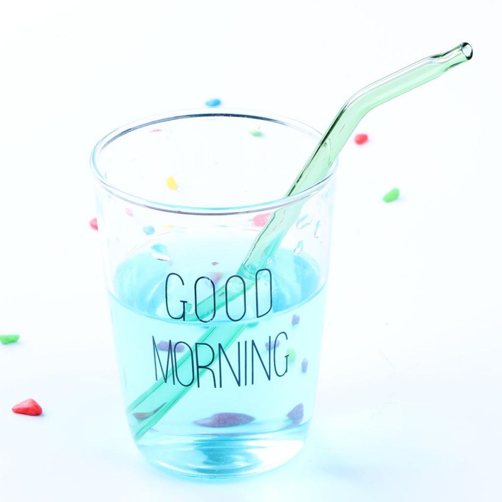 Eco friendly Curved Glass Drinking Straws with Cleaning Brush  Lake Blue