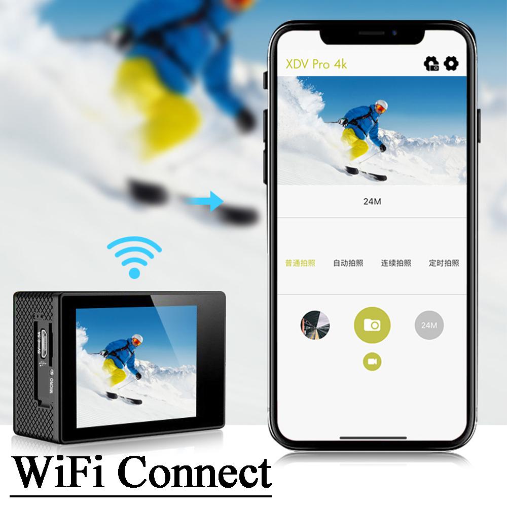 Camera hành động WiFi 4K60FPS 20MP Ảnh 2.0 inch 30m Go WaterProof Camera Pro Mũ bảo hiểm Video Video Ghi lại máy ảnh