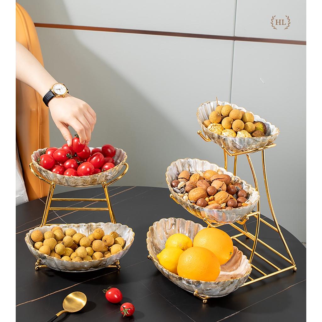 ĐĨA 2 3 TẦNG SỨ VÂN ĐÁ VIỀN VÀNG KÈM KỆ INOX CAO CẤP 2023 | Kệ Vân Đá 2 Tầng 3 Tầng Cao Cấp