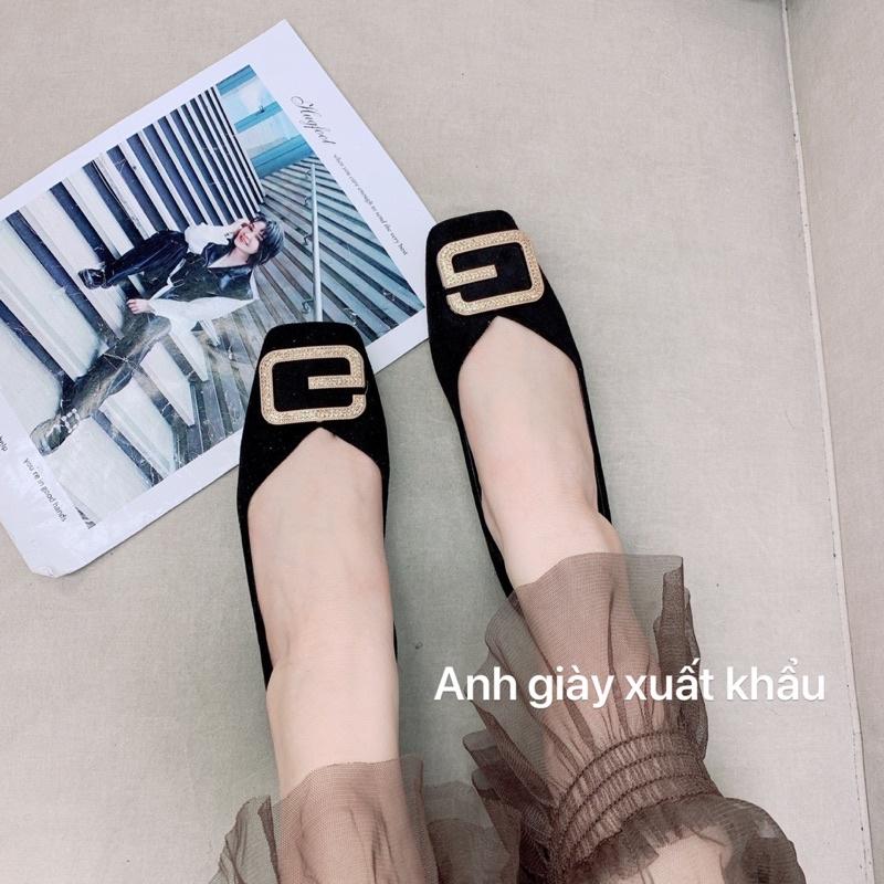 GB59 - Giày bệt, búp bê mũi vuông da lộn đế cao su dẻo khoá chứ G đá vàng