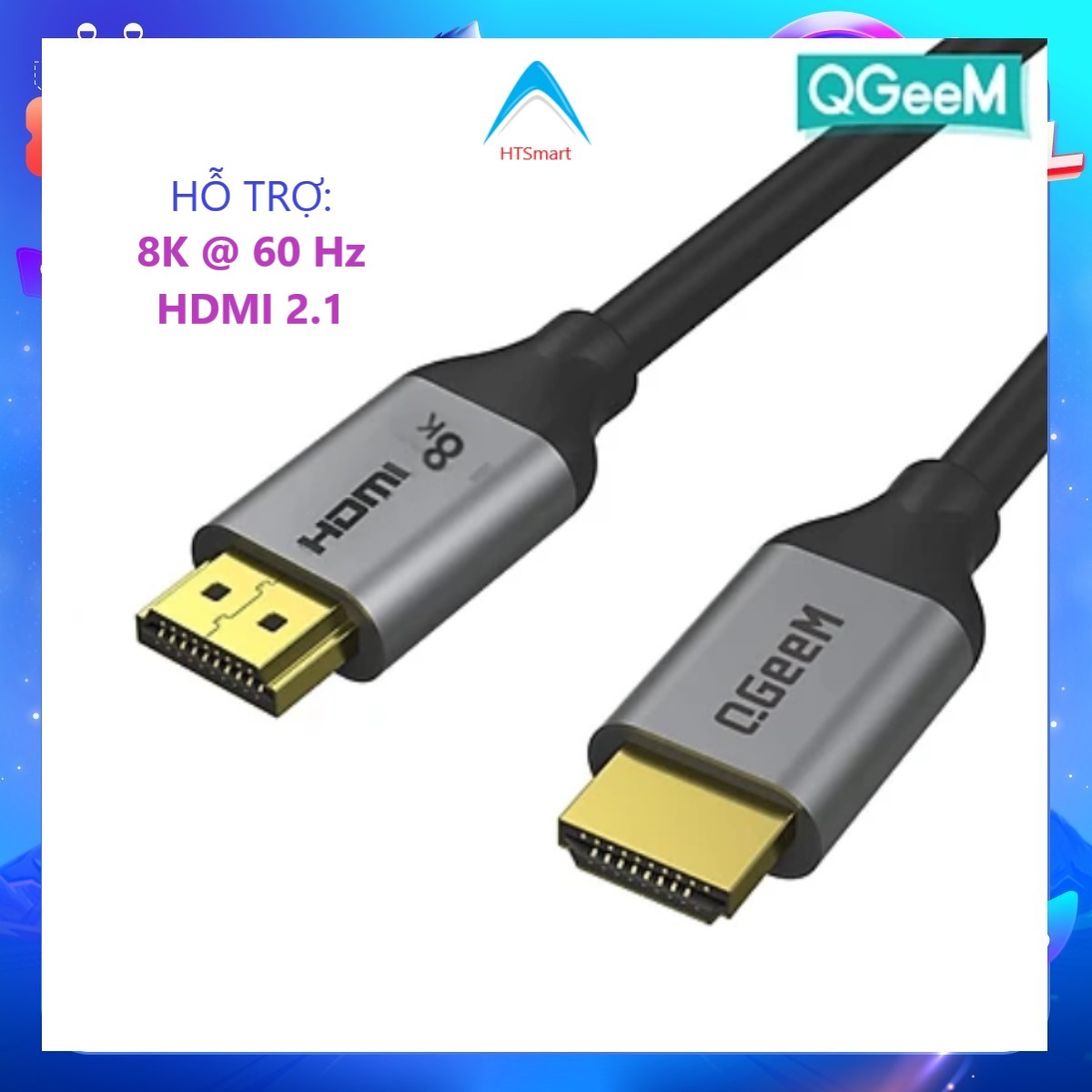Cáp HDMI sang HDMI 2.1 8K QGeeM hợp kim nhôm - Hàng Chính Hãng - 0.91m