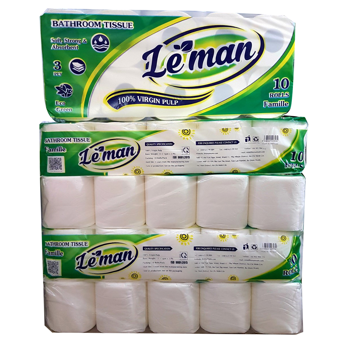 Combo 5 lốc giấy vệ sinh Leman Xanh lá 3 lớp (10 cuộn/ lốc)