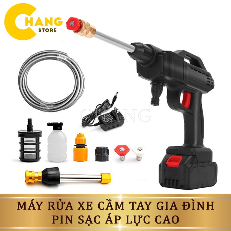 Máy Rửa Xe, Máy Xịt  Rửa Tăng Áp Mini Dùng Pin Max Lithium 199V Áp Lực Cao Cầm Tay Rửa Xe Gia Đình