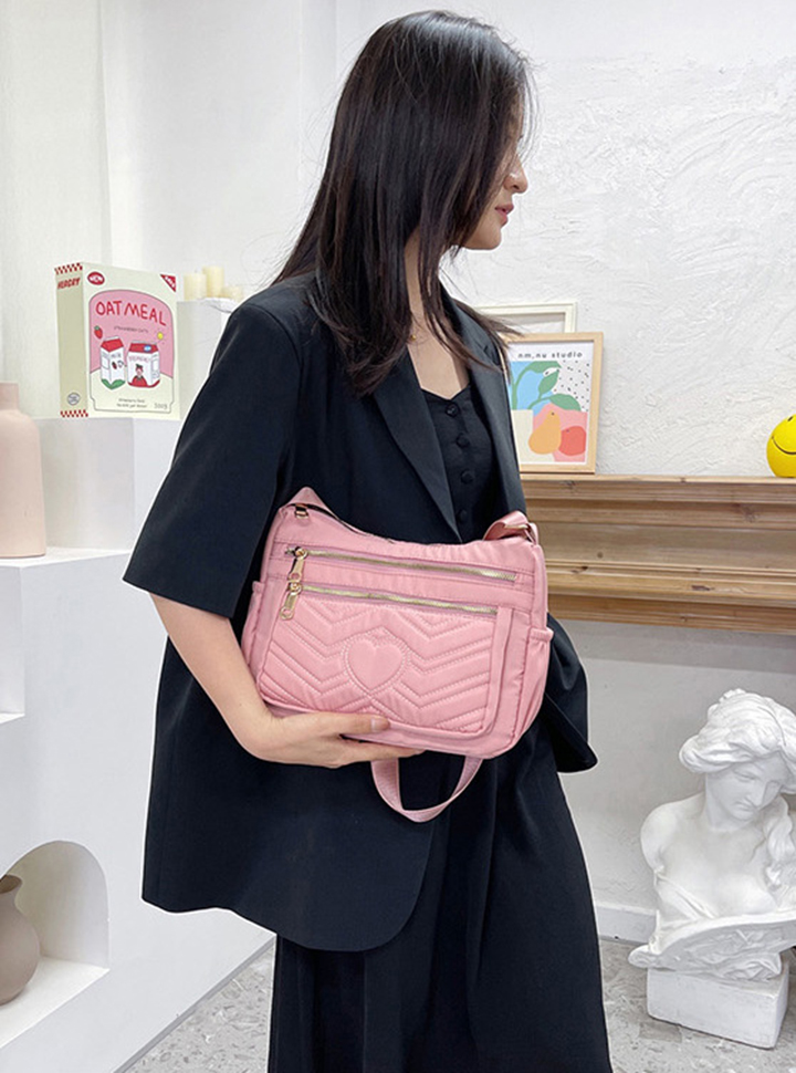 Túi xách, đeo chéo nữ vải họa tiết trái tim chống thấm nước thời trang hàn quốc size 26cm TUI-037