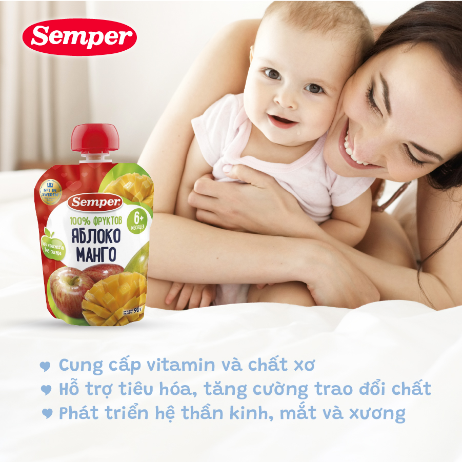 Combo 6 gói mix Trái cây nghiền các vị Semper 90g dành cho bé từ 6 tháng trở lên