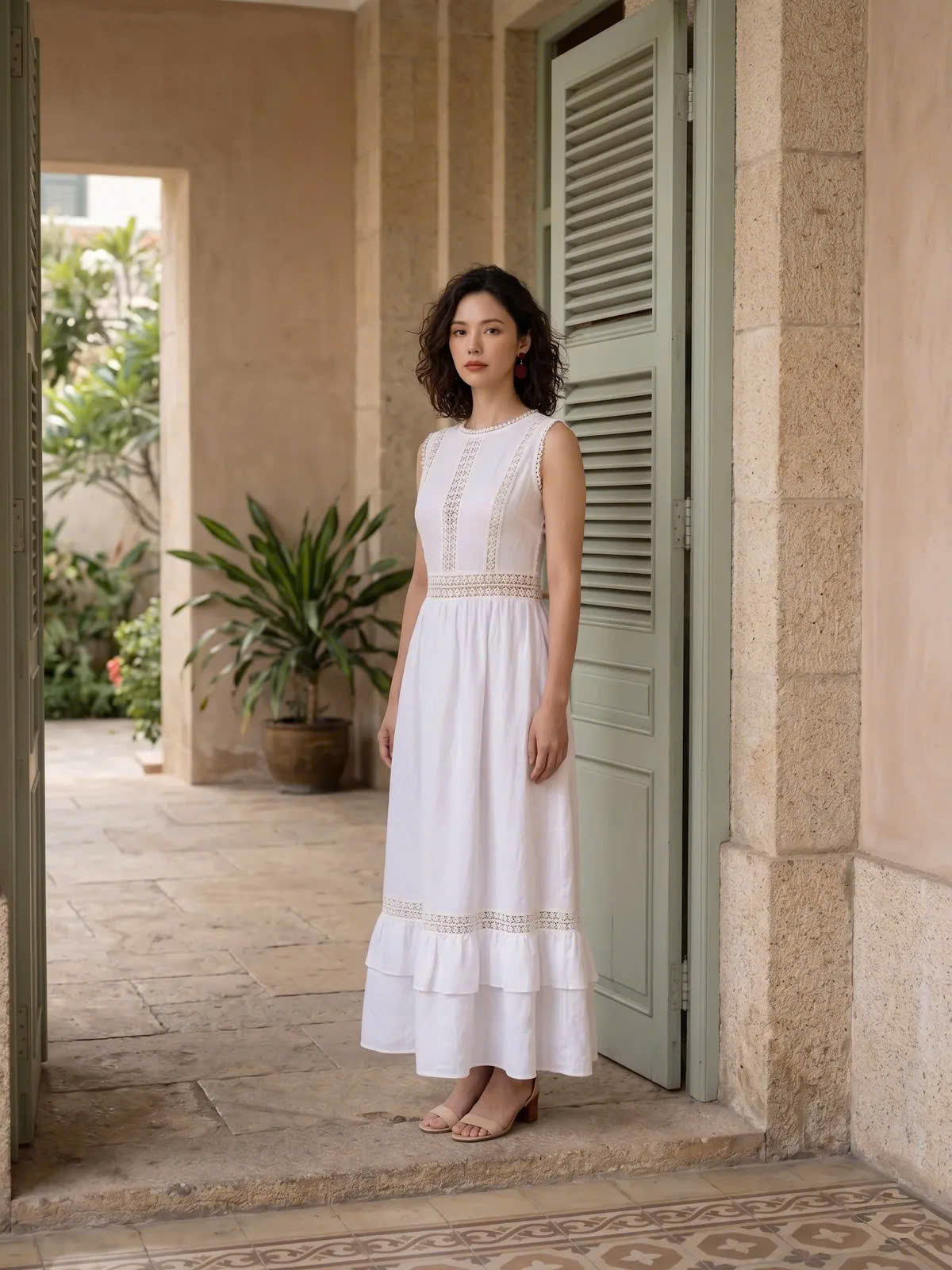 Đầm Maxi Phối Ren Linen Trắng Minh Duyên Dre237 Thời trang Hity