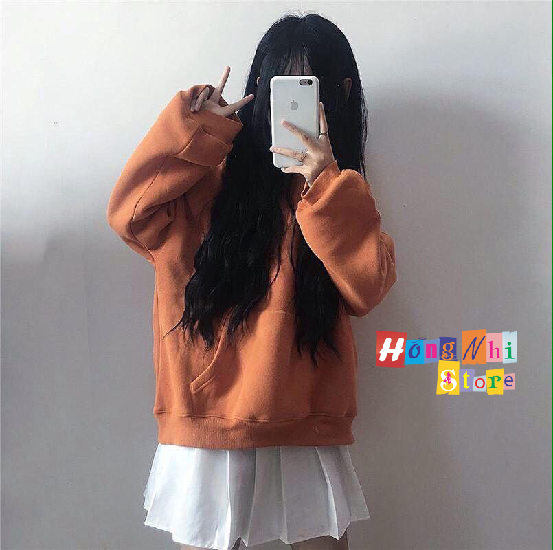Áo Hoodie Trơn Màu Cam Đất Cao Cấp Dáng Rộng Unisex Nam Nữ Mặc Được - MM