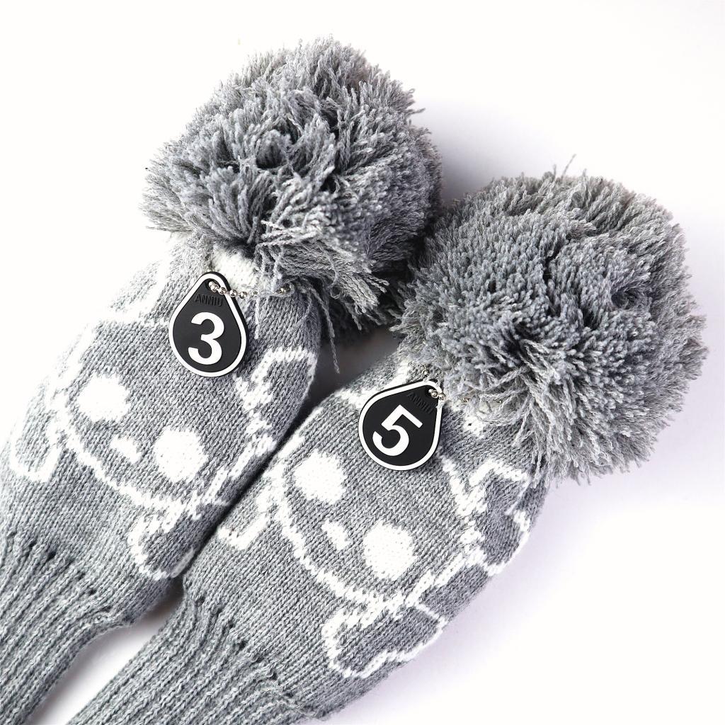 3pcs Golf Knitted Club Head Covers Driver, Fairway Headcover Black Blue