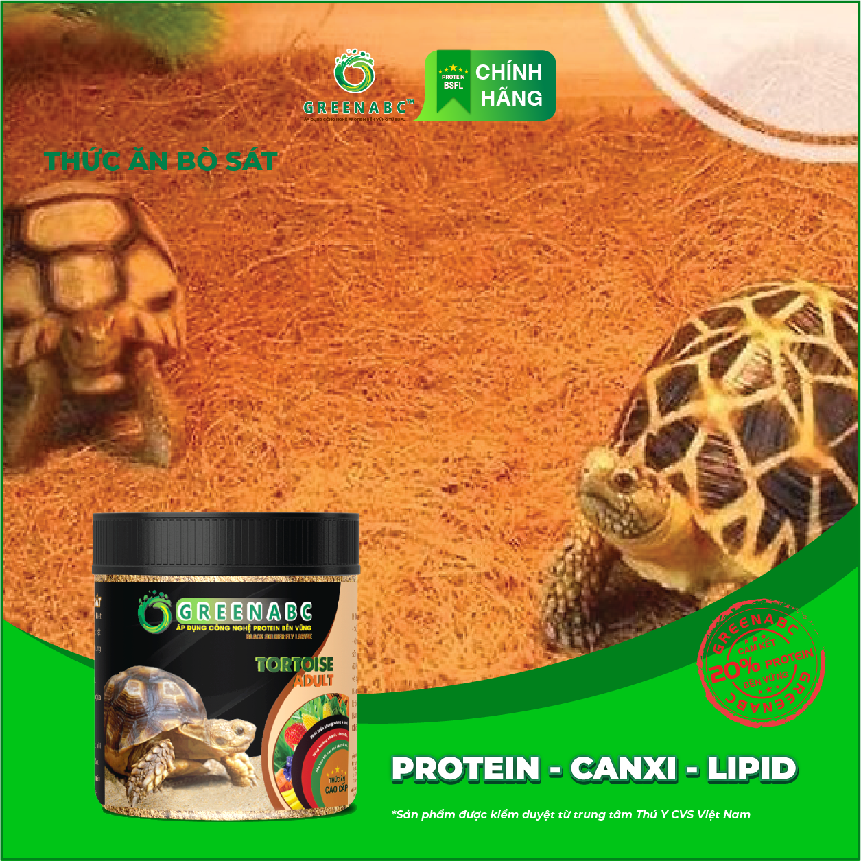 Thức ăn bò sát Rùa Cạn GREENABC - Tortoise – Sulcata – Sản phẩm từ thực vật cung cấp dưỡng chất đầy đủ , mai cứng, tăng đề kháng, hạn chế urat – Hộp 230g