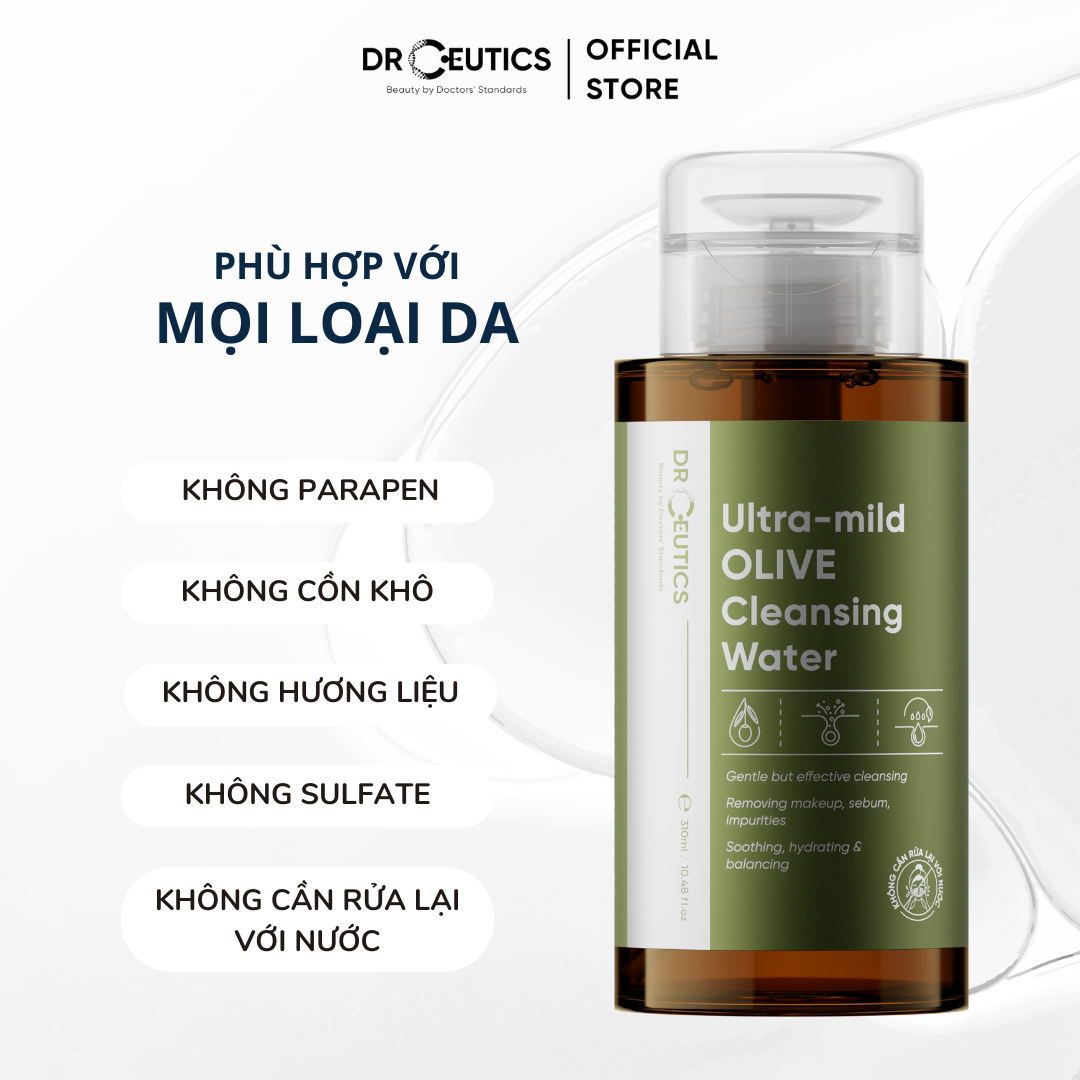 DRCEUTICS Nước Tẩy Trang Ultra-mild OLIVE Cleansing Water Cho Mọi Loại Da, Da Nhạy Cảm