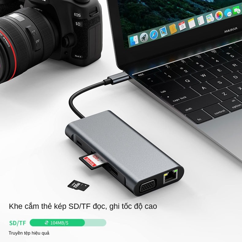 Hub Type-C To HDMI FIRO 10in1 Chuẩn HDTV - Hub Chuyển Đổi Type-C Chia 10 Cổng - 1 Cổng HDMI 4K, 3 Cổng USB 3.0, 2 Khe Đọc Thẻ TF/SD, 2 Cổng Type-C/PD, 1 Cổng VGA, 1 Cổng Mạng Lan - Kết Nối Tốc Độ Cao - Dùng Cho Smartphone/Laptop/PC/Tivi – Hàng Chính Hãng