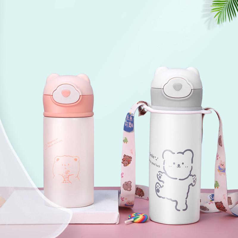 350Ml/450Ml Hoạt Hình Bình Giữ Nhiệt Cốc Tập Uống Có Ống Hút Đôi Thép Không Gỉ Trẻ Em Hút Chân Không Bình Dễ Thương Nhiệt Nước tumbler
