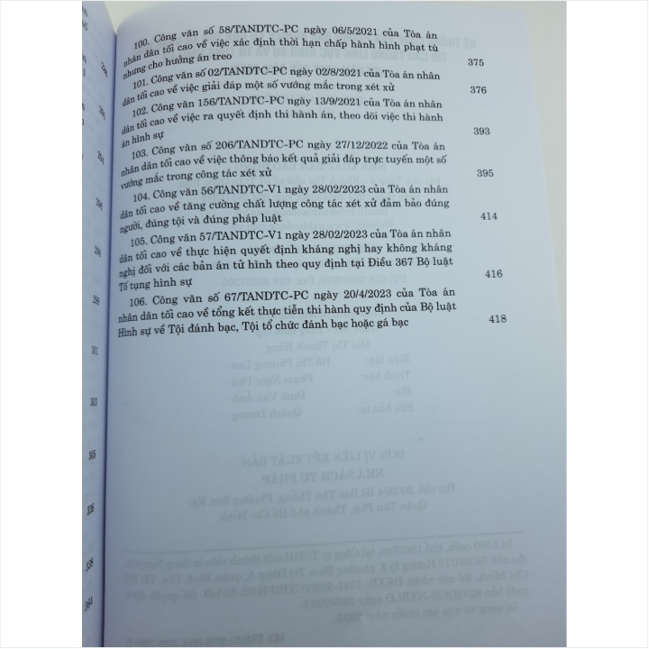 Hệ Thống Công Văn Hướng Dẫn Nghiệp Vụ Của Tòa Án Nhân Dân Tối Cao Trong Lĩnh Vực Hình Sự và Tố Tụng Hình Sự từ năm 1987 đến năm 2023 (V2235TP)