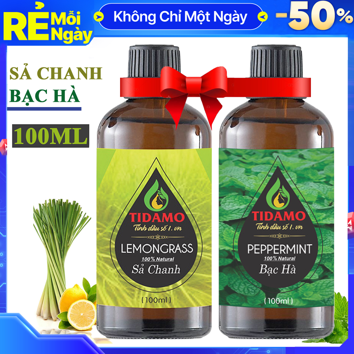 Combo 2 Tinh Dầu Sả Chanh 100ML + Tinh Dầu Bạc Hà 100ML TIDAMO - Tinh Dầu Thiên Nhiên Nguyên Chất Giúp Thư Giãn, Đuổi Muỗi, Thơm Phòng và Nâng Cao Sức Khỏe - Thích Hợp Dùng Với Máy Xông Tinh Dầu