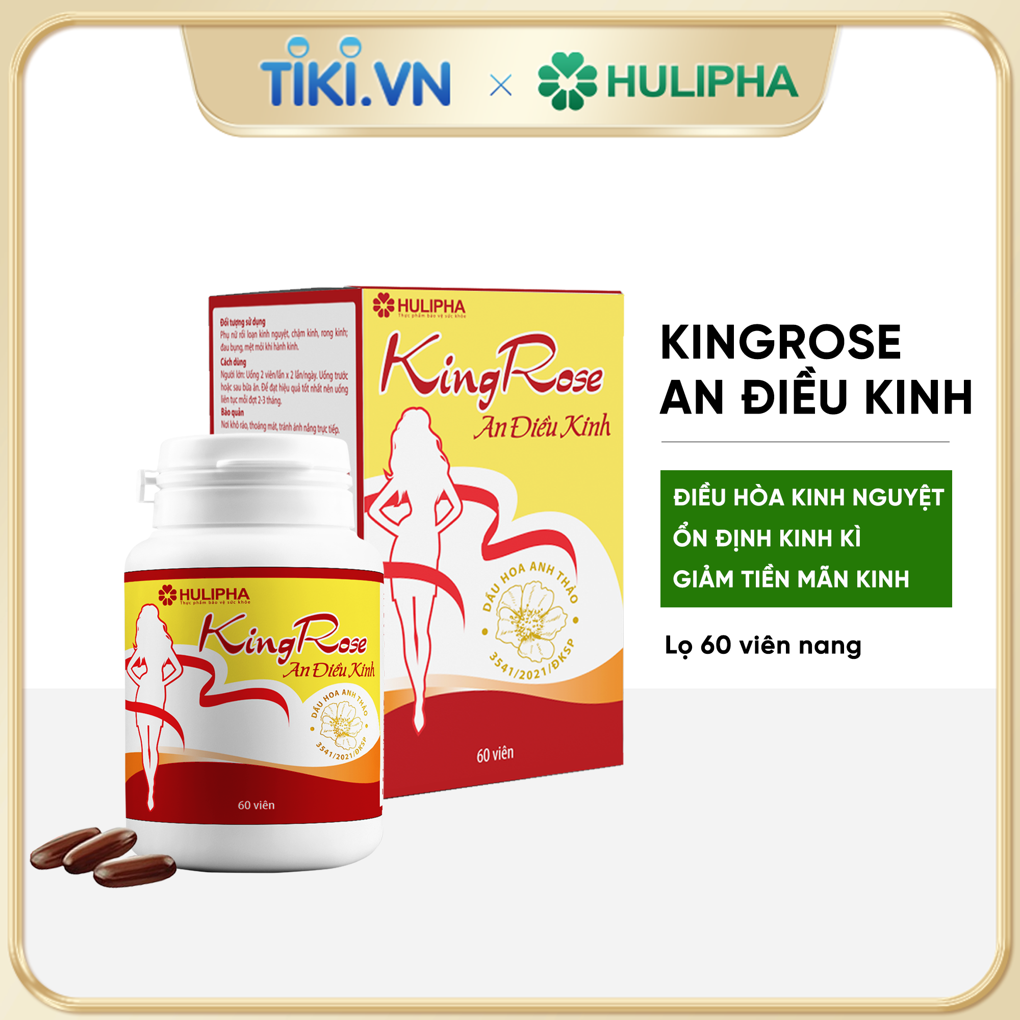 Viên uống Kingrose An Điều Kinh hỗ trợ trị rối loạn kinh nguyệt - Hộp 1 lọ x 60 viên