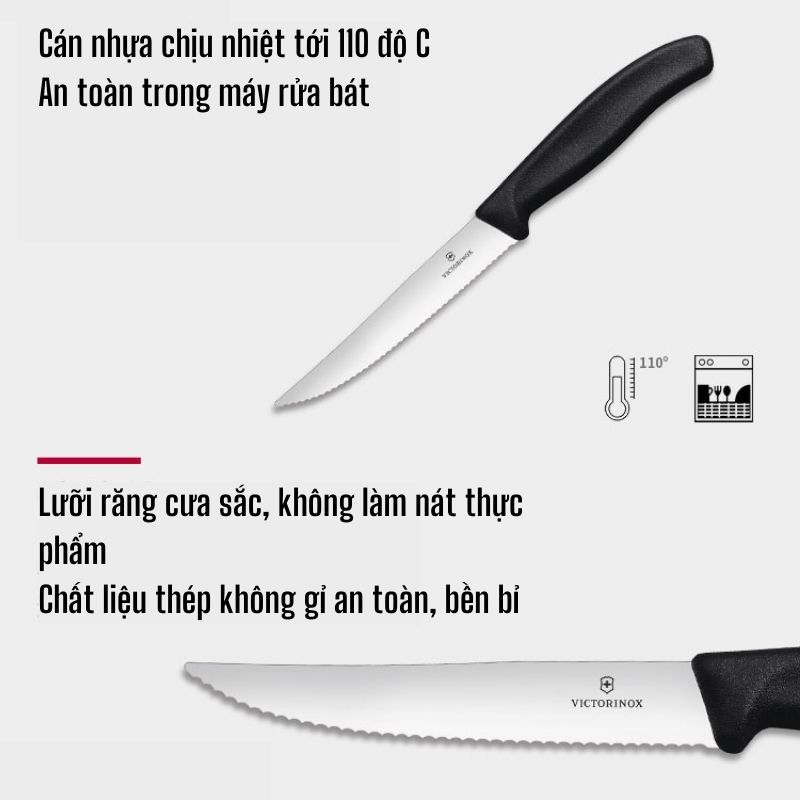 Dao Bít Tết Lưỡi Răng Cưa Victorinox Swiss Classic 12cm Cán Nhựa Màu Đen - Thụy Sỹ (Hàng Chính Hãng)