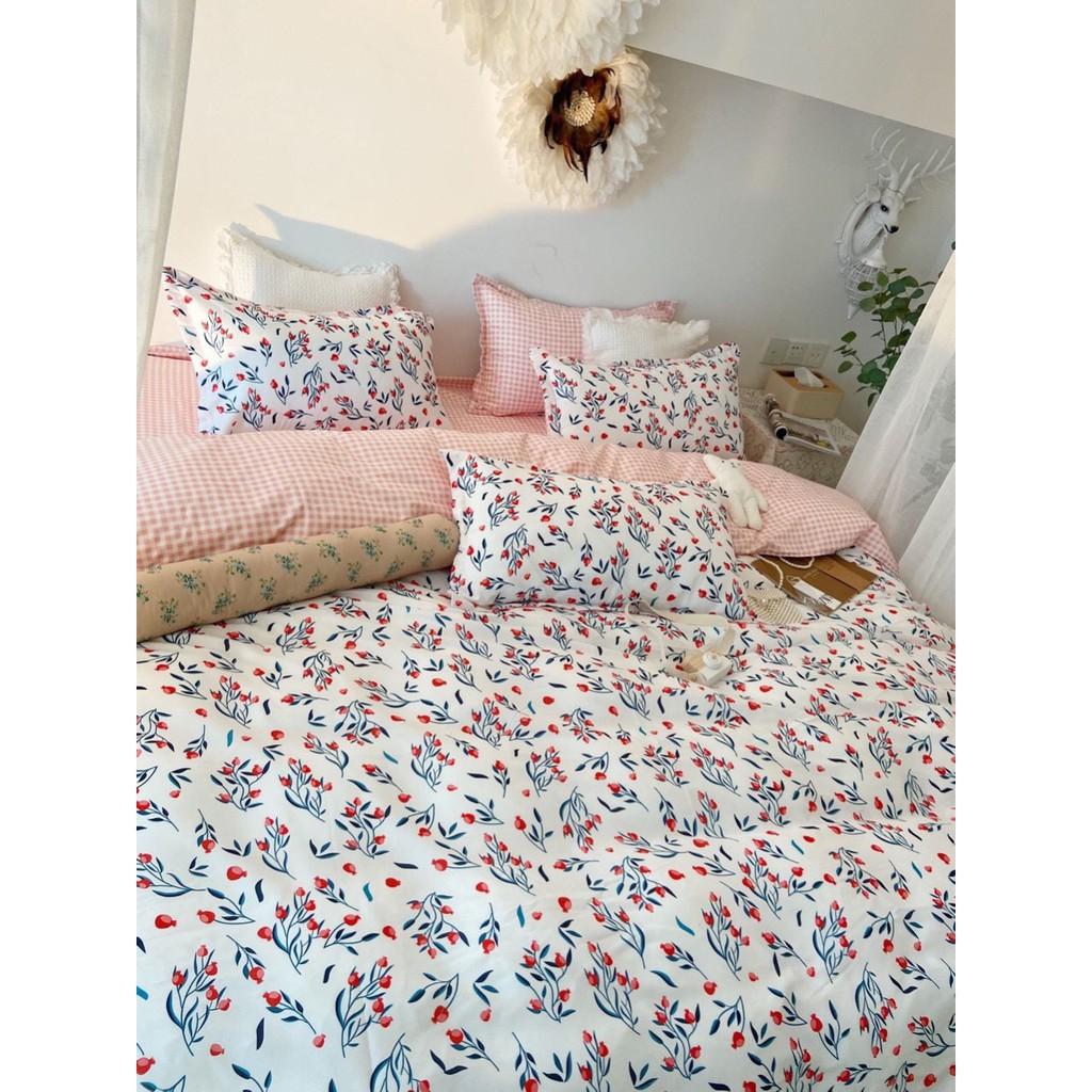Bộ chăn ga gối Cotton Poly M2T bedding chăn ga Hàn Quốc Họa tiết quả lựu tí hon đủ size miễn phí bo chun
