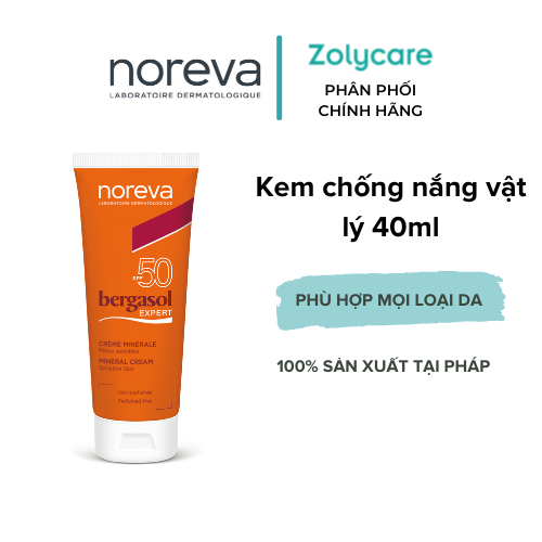 Kem chống nắng vật lý cho mọi loại da kể cả da nhạy cảm Noreva Bergasol Expert Mineral Cream SPF50 40ML