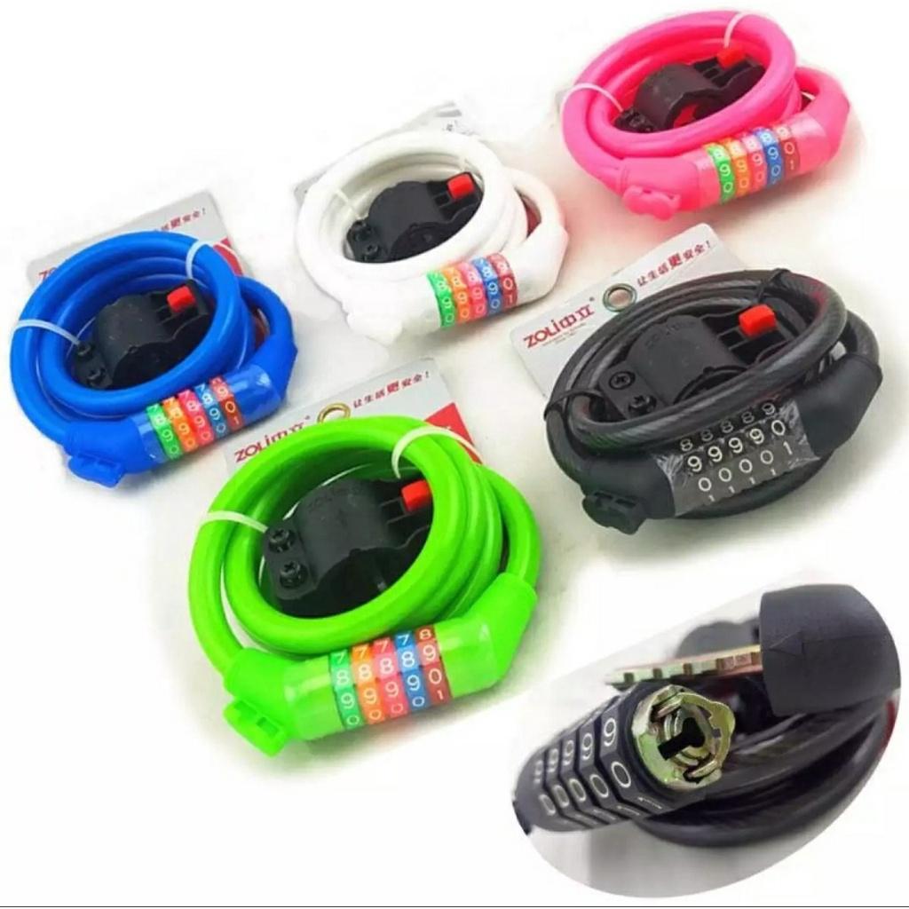 Ổ khóa dây xe đạp, xe điện, xe máy mật mã 5 số dài 1m2