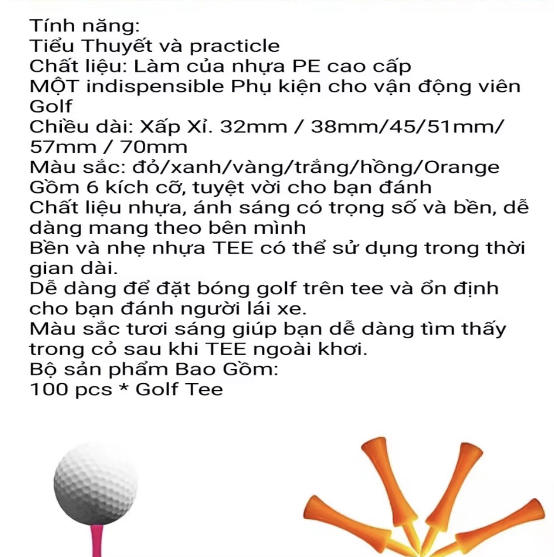 Tee Golf Nhựa- Trụ Đặt Bóng Golf (Gói 10 Chiếc)