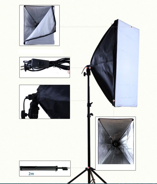 Bộ đèn studio chụp ảnh sản phẩm, quay phim, livestream chuyên nghiệp, bộ gồm chân đèn 2m kèm softbox 50x70cm, bóng đèn Led Bulb