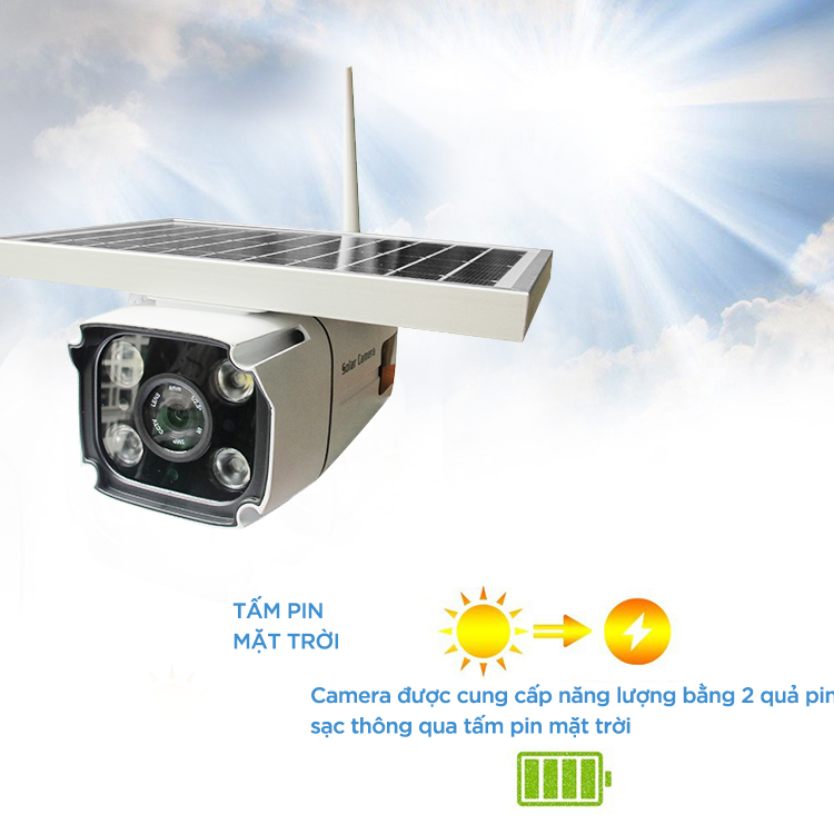 Camera Giám Sát Năng Lượng Mặt Trời 1080P FHD 2.0MP Wifi plus - Hàng Nhập Khẩu