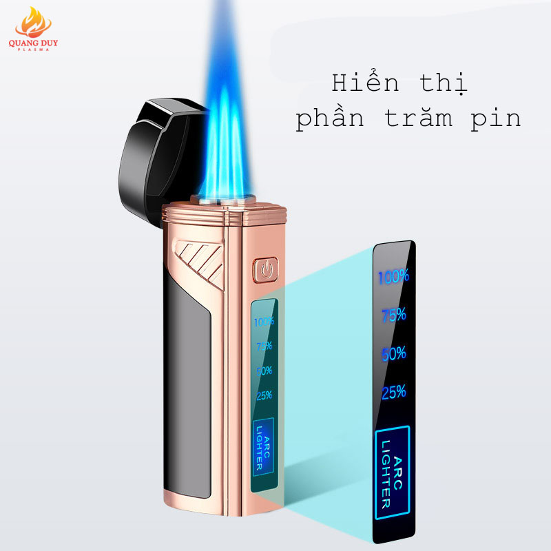 Bật lửa khò 3 tia đánh lửa bằng điện sạc pin bơm gas độc lạ tiện lợi