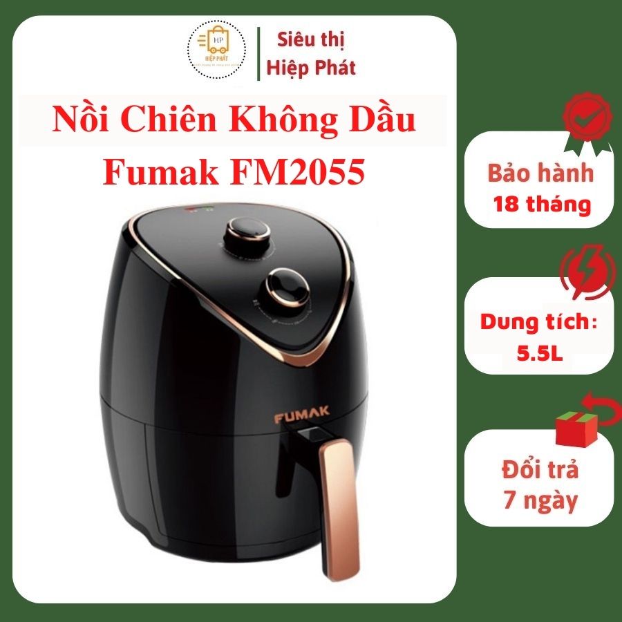 Nồi Chiên Không Dầu Cơ Fumak FM2055 Dung Tích 5.5L Thương Hiệu Nhật, Chiên, Nướng Nhanh Chóng  - Hàng chính hãng Fumak