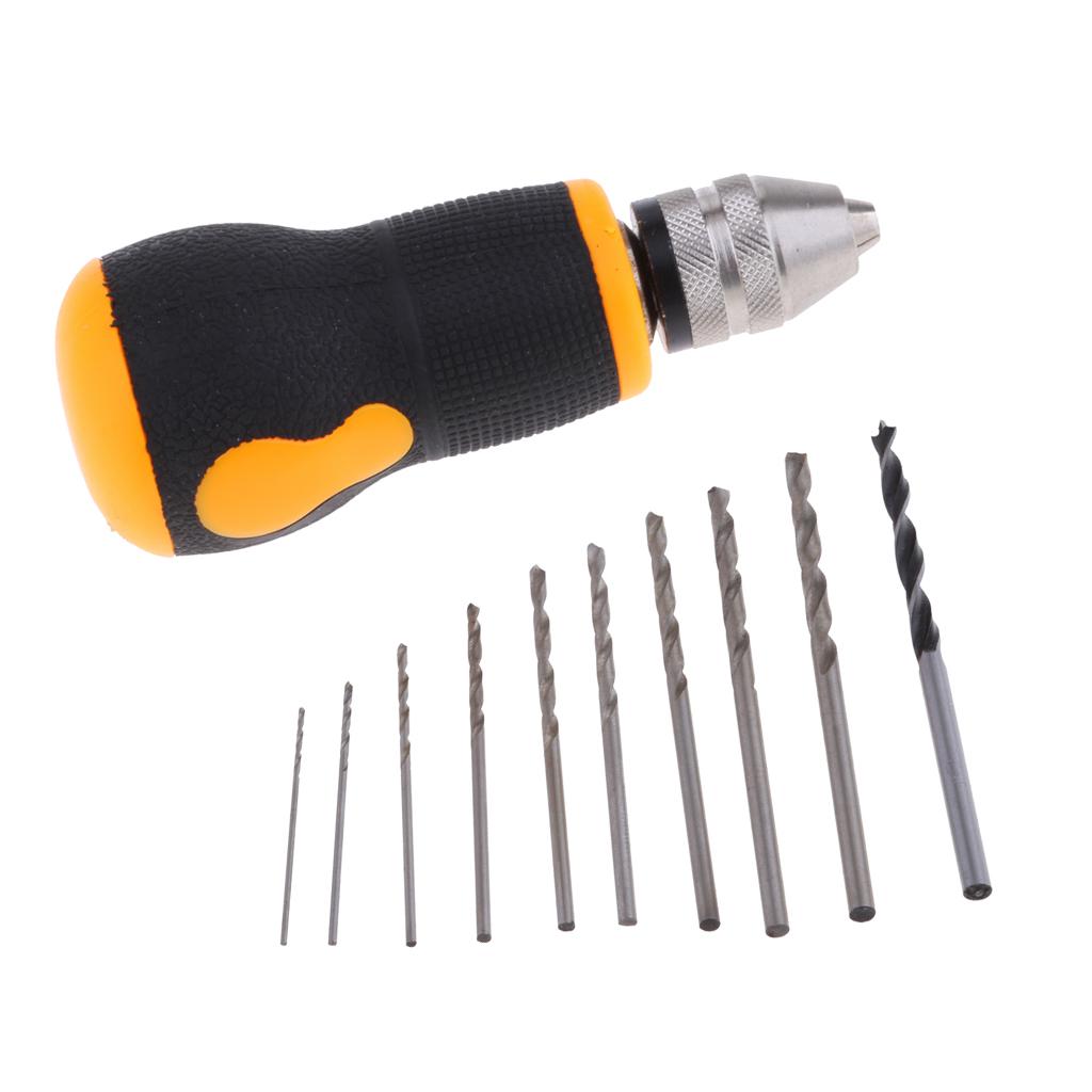 Micro Mini Portable Small Hand Drill + 10pcs Twist Drill Bits Tool 0.8-3.0mm