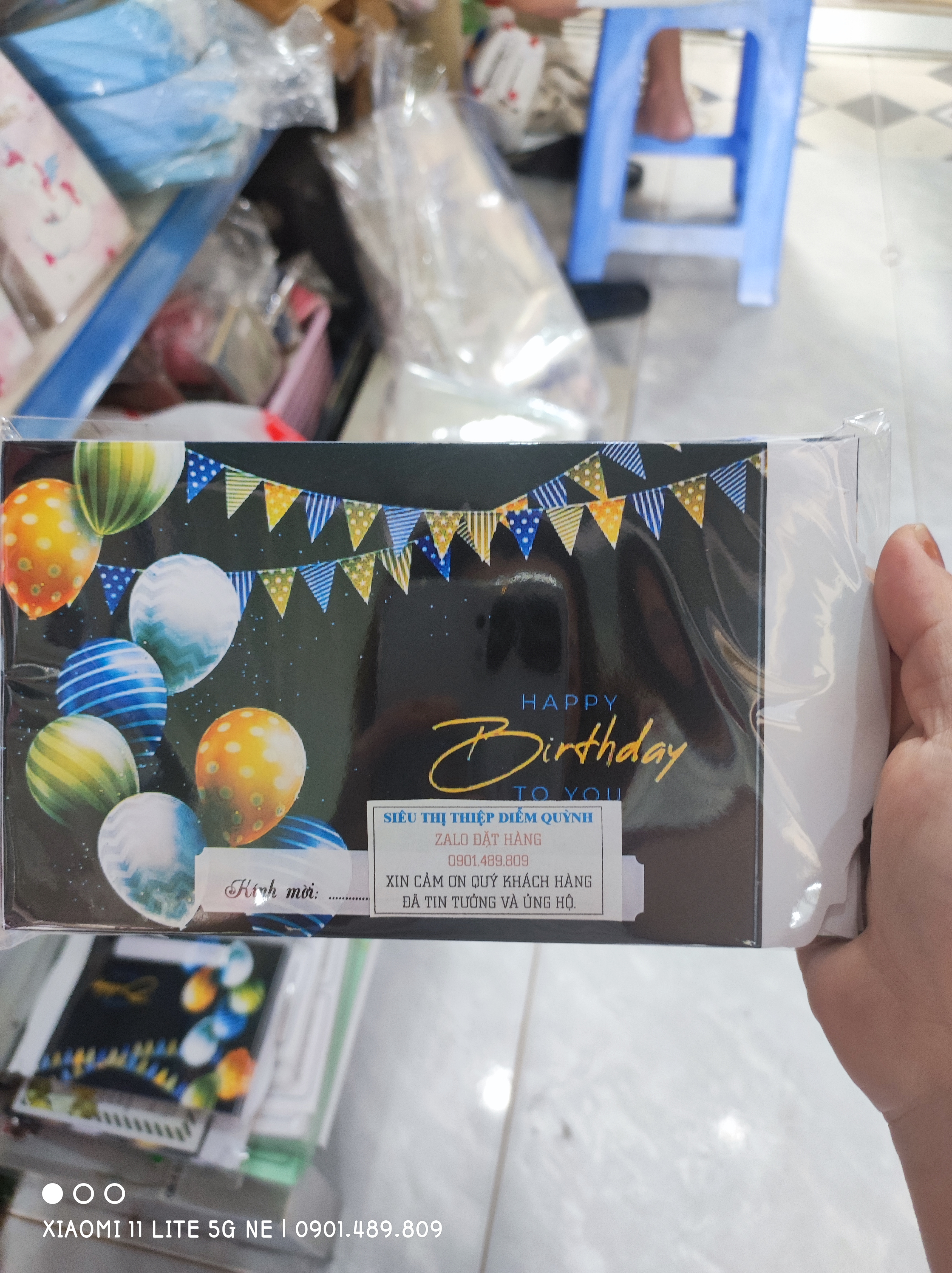 10 thiệp sinh nhật viết tay người lớn, mẫu bóng bóng, màu đen. VT002