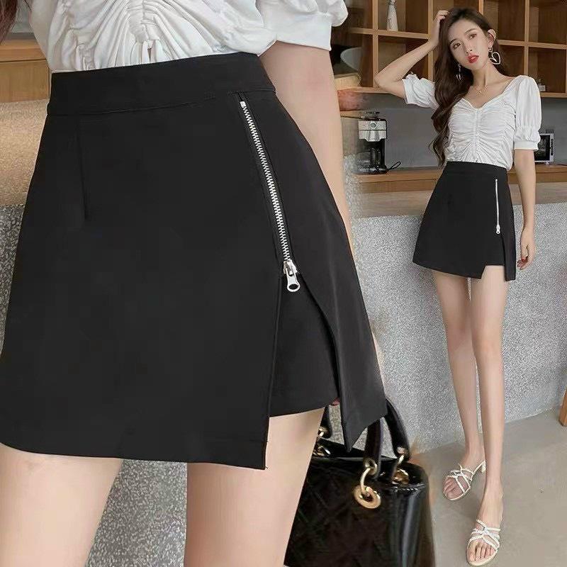 Quần Short Nữ giả váy dáng chữ A khóa kéo xẻ đùi, kiểu cạp lưng cao trẻ trung cá tính
