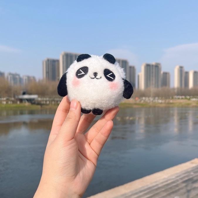 Móc khóa thú bông Panda Dun Dun gấu trúc dễ thương 2 biểu cảm kích thước 5cm