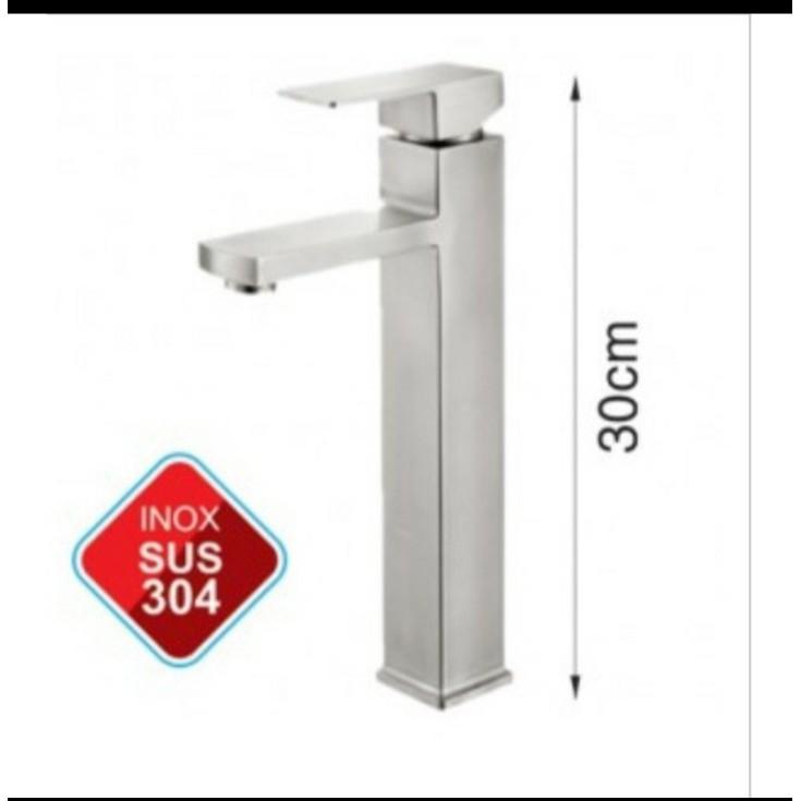 Vòi Lavabo Vuông Nóng Lạnh Inox 304 Cao 30cm