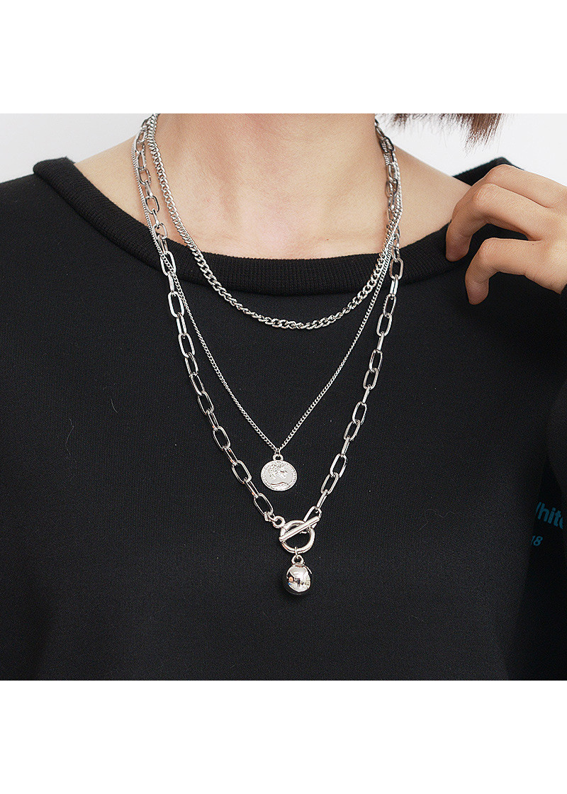 Vòng cổ dây chuyền mix 3 lớp unisex phong cách punk rock cá tính