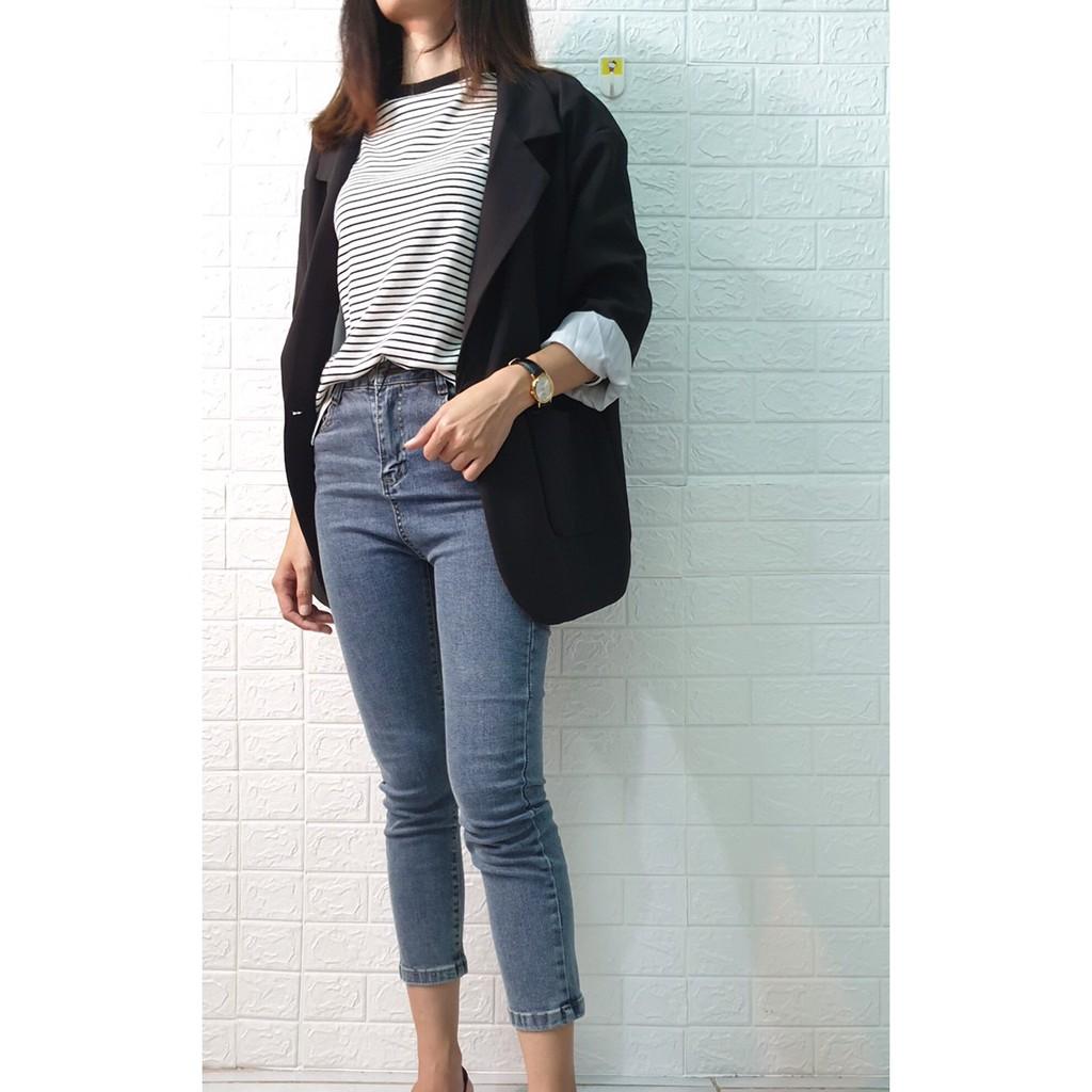 Quần jeans nữ cạp cao ống đứng co giãn cực tốt