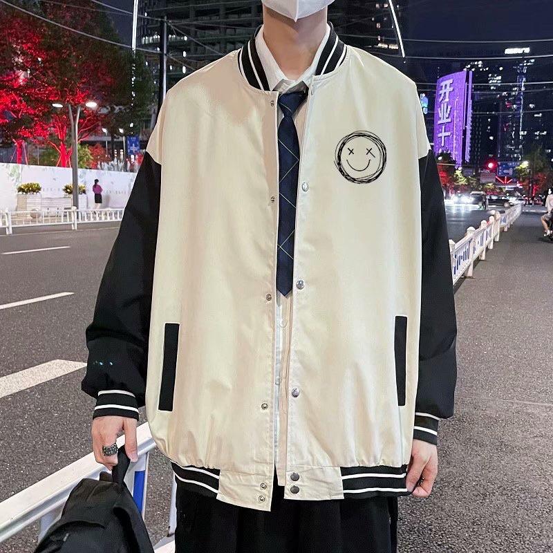 Áo khoác bomber in hình mặt cười Unisex form rộng nam nữ đều mặc Áo khoác bóng chày Jacket mùa đông nam nữ mặc siêu đẹp