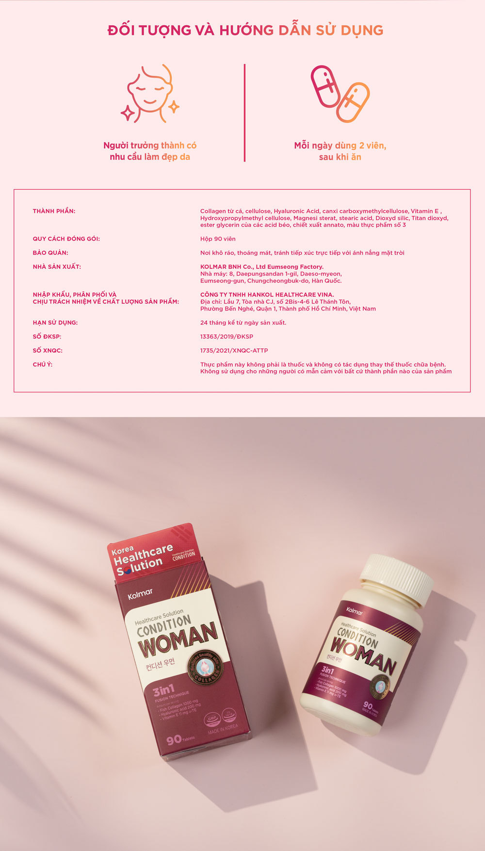 Thực Phẩm Bảo Vệ Sức Khỏe CONDITION WOMAN - Hộp 90 Viên uống collagen