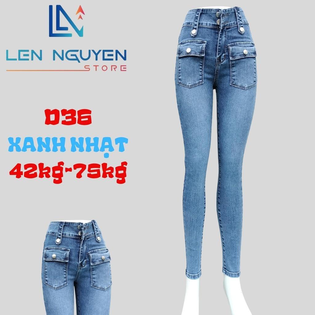 D36_Quần jean nữ, dài, lưng cao, quần bò nữ dáng ôm, quần rin nữ có big size, cho 42kg đến 75kg,LEN NGUYEN STORE - Xanh Nhạt