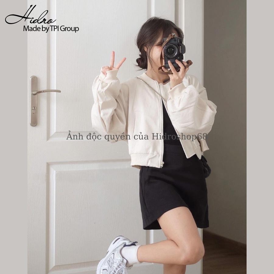 Áo bomber kaki dáng ngắn tay dài áo khoác croptop phong cách thể thao Hidroshop68 - Thời trang Hidro