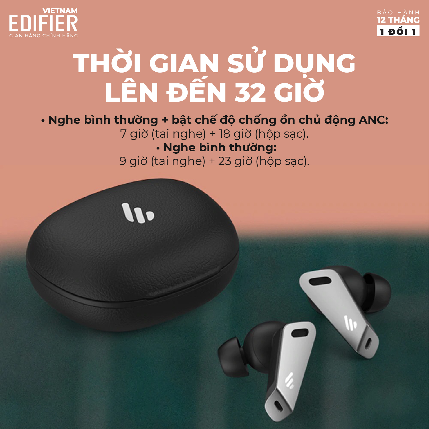 Tai nghe Bluetooth 5.0 EDIFIER TWS NB2 Âm thanh Stereo Chống nước IP54 - Hàng chính hãng