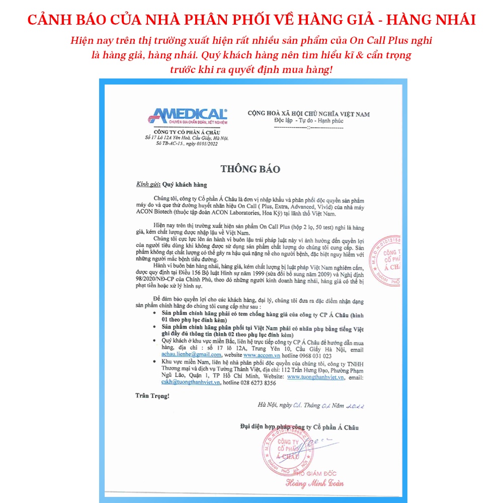 Que thử đường huyết ACON On Call Plus hộp 50 que