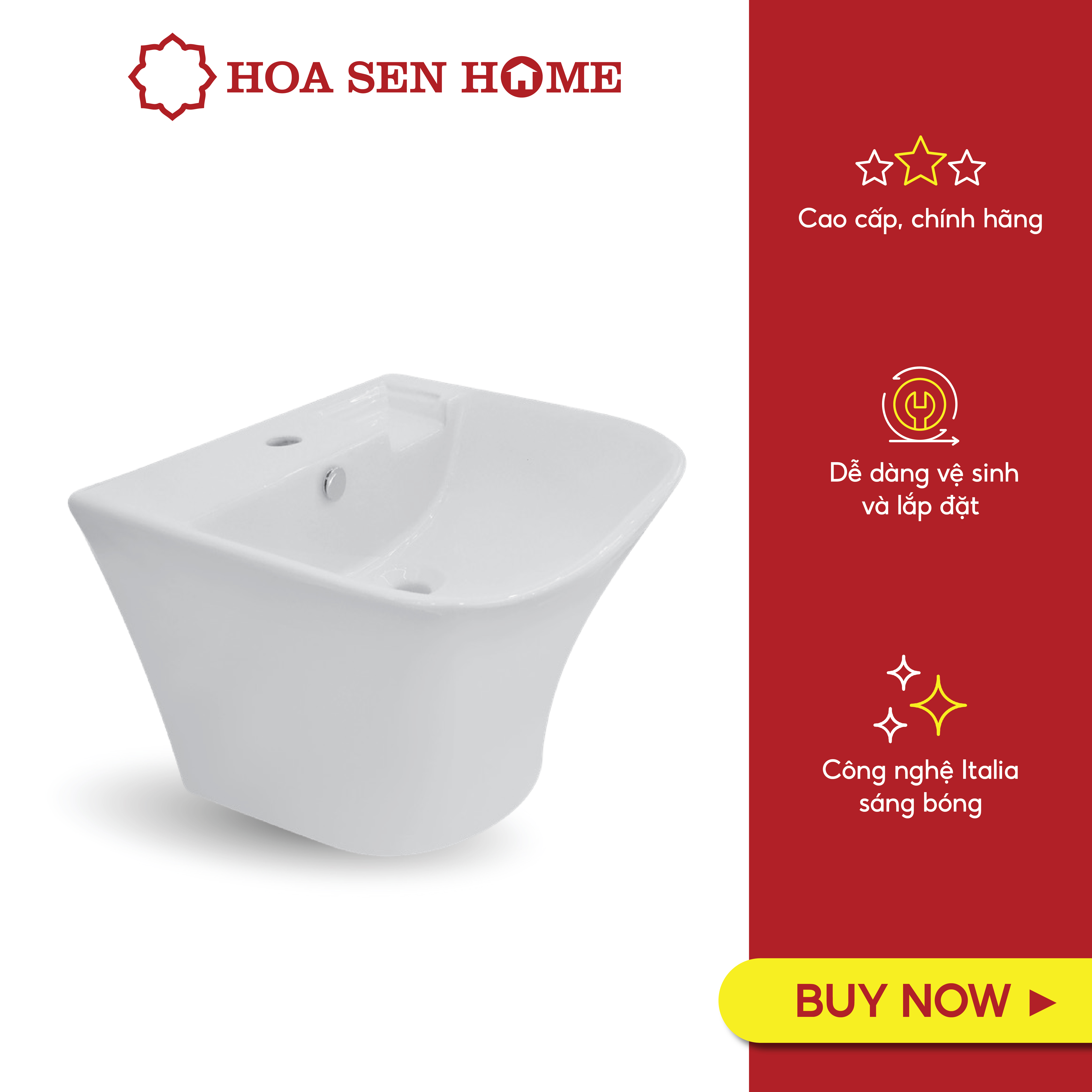 Lavabo treo tường TUSLO COCL001 liền thân, men sứ Nano cao cấp, kháng khuẩn tích hợp khay để xà bông và rãnh thoát nước, có lỗ xả tràn- Hàng chính hãng